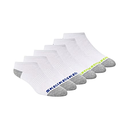Skechers Boy's White/Grey Full Terry Low Cut Walking Socks - 6 Pk