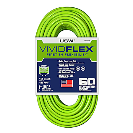 USW VividFlex 12/3 SJTOW Green Extension Cord w/ 2 Lighted Plugs