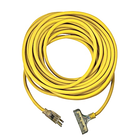 Heavy-Duty 12/3 SJTW Yellow Extension Cord w/ Lighted Female Triple Tap