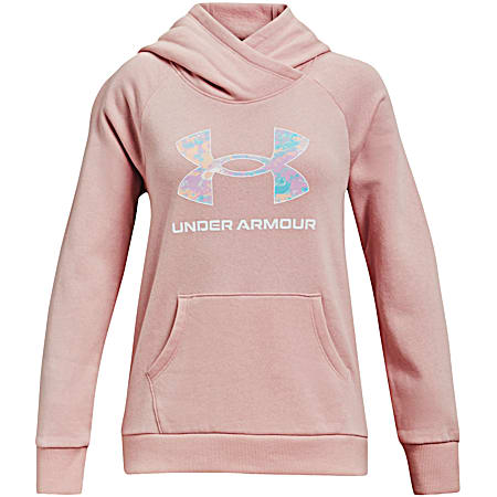 Under Armour Girls' UA Rival Light Pink Core Logo Long Sleeve Fleece Hoodie