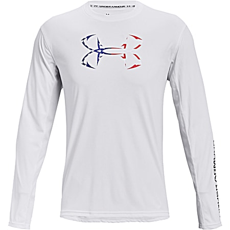 Under Armour Men's Iso-Chill White/Royal Freedom Hook Graphic Crew Neck Long Sleeve Shirt