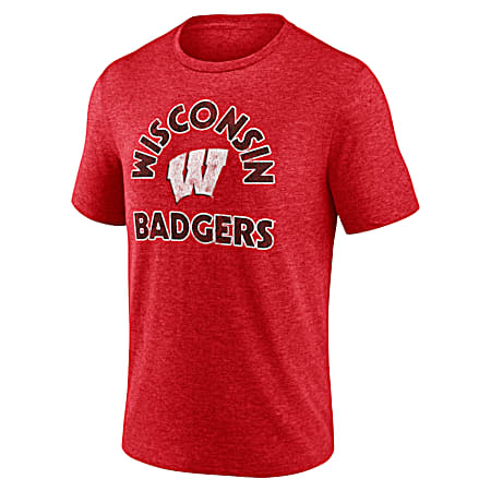 Men's Wisconsin Badgers Red Retro Arc Graphic Crew Neck Short Sleeve T-Shirt