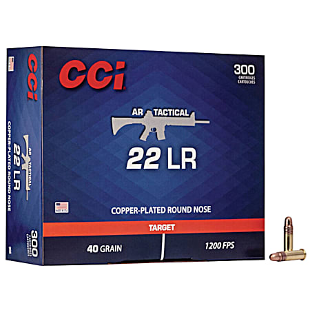 .22 LR AR Tactical 40 Grain Copper Plated Round Nose Rifle Cartridges - 300 Rounds