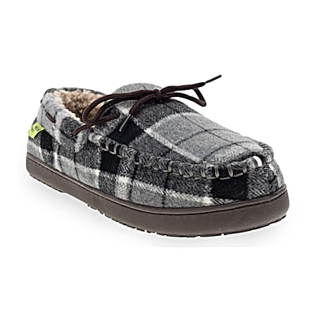Men's Charcoal Plaid Moccasin Slippers