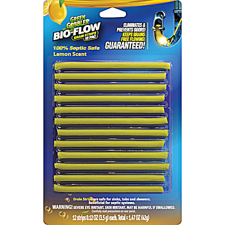 Green Gobbler Bio-Flow Lemon Scent Drain Strips - 12 Pk