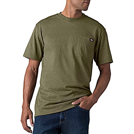 Dickies Men's Big & Tall Military Green Heather Heavyweight Crew Neck Short Sleeve Pocket T-Shirt