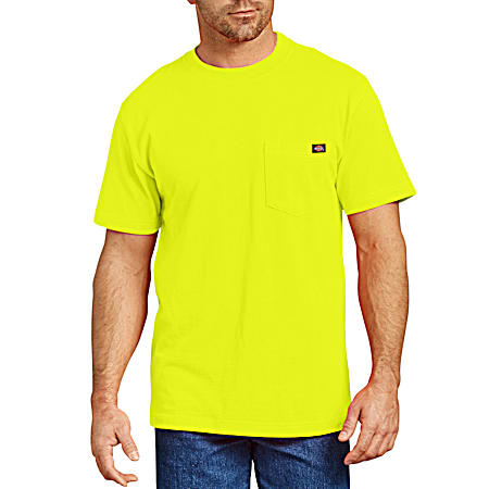 Men's Neon Bright Yellow Heavyweight Crew Neck Short Sleeve Pocket T-Shirt