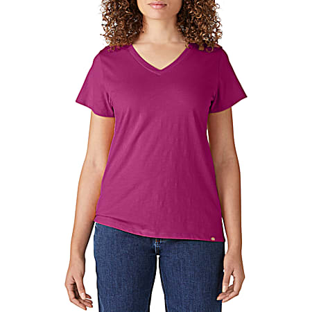 Women's Festival Fuchsia Regular Fit V-Neck Short Sleeve Cotton T-Shirt