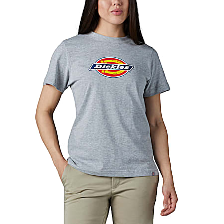 Women's Heather Grey Logo Graphic Crew Neck Short Sleeve Cotton T-Shirt