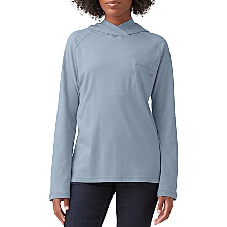 Women's Temp-iQ Fog Blue Hooded Long Sleeve Pullover Sun Shirt w/Pocket