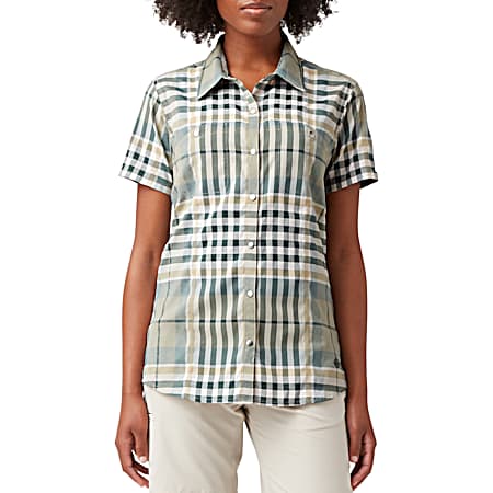 Women's Temp-iQ Cooling Green Plaid Snap Front Short Sleeve Work Shirt
