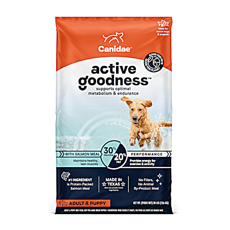Active Goodness Adult & Puppy 30/20 Salmon Meal Dry Dog Food, 30 lbs