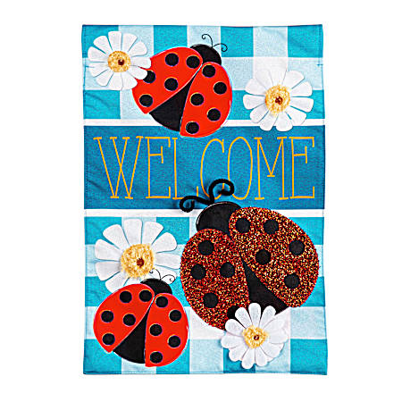 Welcome Ladybugs Garden Linen Flag