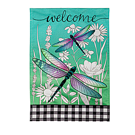 Welcome Dragonflies Garden Linen Flag