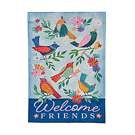 Welcome Friends Bird Queens Garden Linen Flag