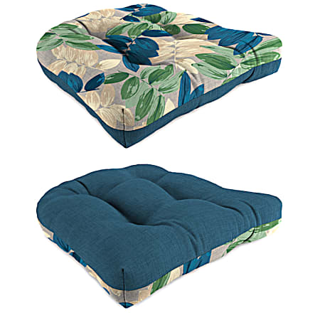 Blue/Green Leaf Wicker Chair Cushion