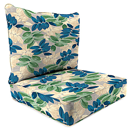 2 Pc. Blue/Green Leaf Deep Seat Chair Cushion