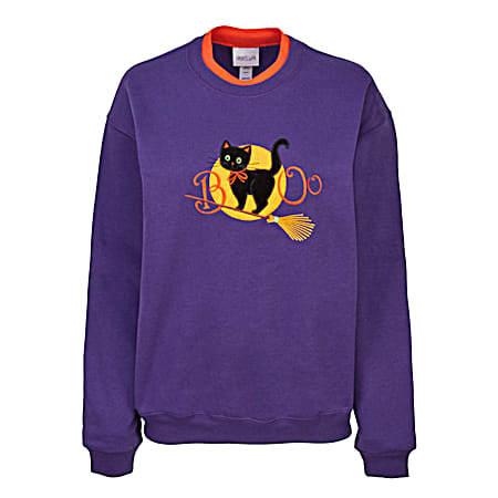 Women's Deep Purple/Orange Script Spooky Fleece Sweatshirt