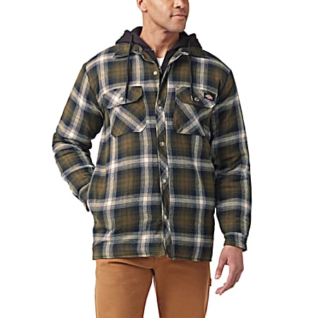 Men's Fleece Hooded Flannel Hydroshield Snap/Zip Front Long Sleeve Shirt/Jacket