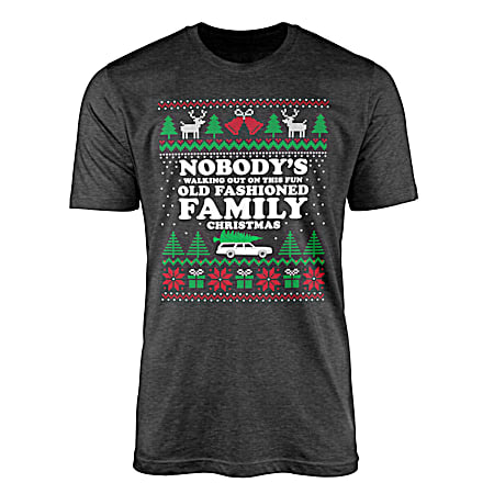 Men's Christmas Heather Grey Family Tree Graphic Crew Neck Short Sleeve Tee