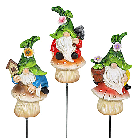 Gnome w/ Green Hat Pot Stake - Assorted