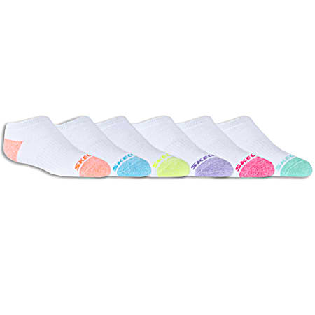 Skechers Girls' White/Multi Full Terry Low Cut Walking Socks - 6 Pk