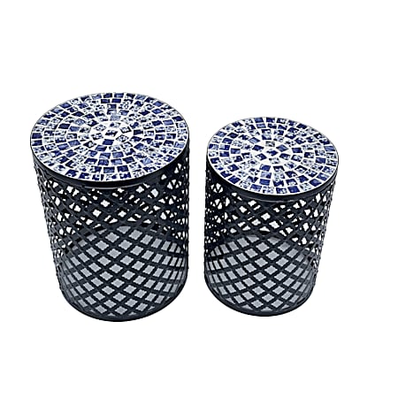Blue Mosaic Side Tables - Set of 2