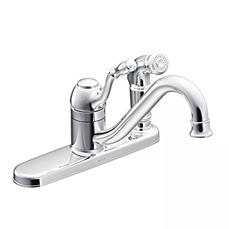Lindley Chrome One-Handle Low Arc Kitchen Faucet w/ Sprayer