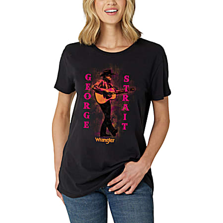 Women's Jet Black George Strait Guitar Short Sleeve Shirt