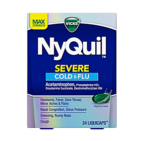 NyQuil SEVERE Maximum Strength Cough, Cold & Flu Nighttime Relief LiquiCaps 24 ct