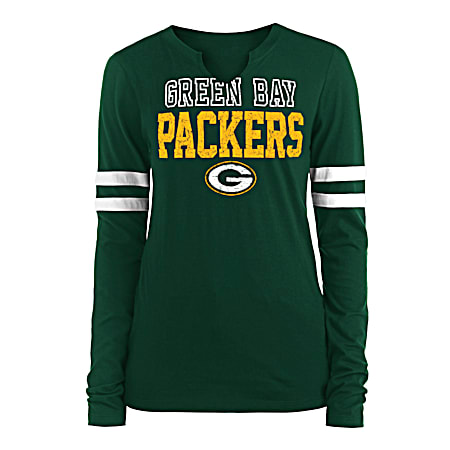 Women's Green Bay Packers Team Graphic Notch Neck Long Sleeve Tee