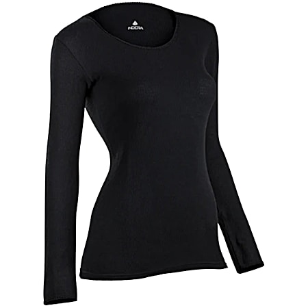 Women's Tall Black Crew Neck Long Sleeve Thermal Top