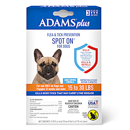 Adams Plus Medium Flea & Tick Prevention Spot On for Dogs - 3 Pk