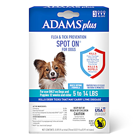 Adams Plus Small Flea & Tick Prevention Spot On for Dogs - 3 Pk