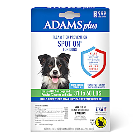 Adams Plus Large Flea & Tick Prevention Spot On for Dogs - 3 Pk
