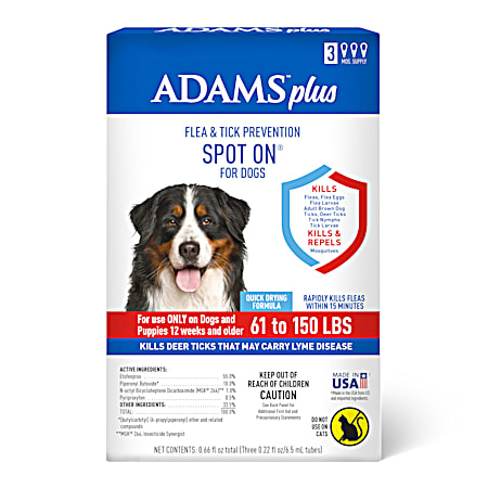 Adams Plus X-Large Flea & Tick Prevention Spot On for Dogs - 3 Pk