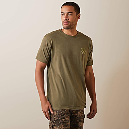 Men's Military Heather Tonal Camo Flag Short Sleeve Shirt