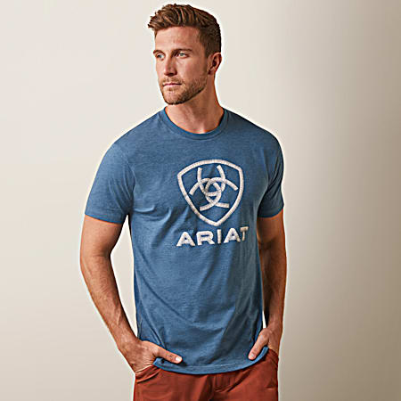 Men's Steel Blue Heather Steel Bar Logo Short Sleeve Shirt