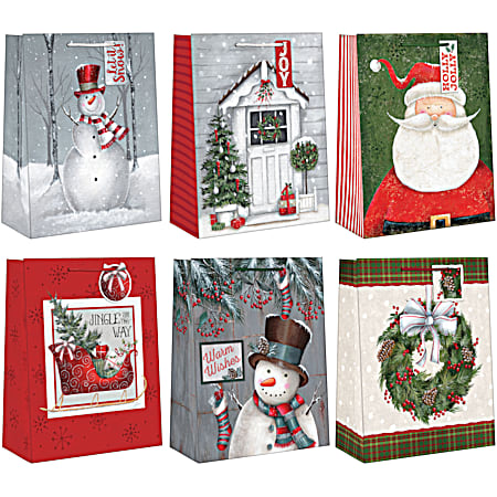 Country Christmas Scene Paper Gift Bag - Assorted