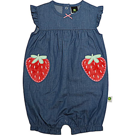 Infant Washed Chambray Strawberry Romper