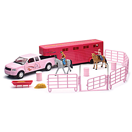 Pink Pickup w/ Horse Trailer