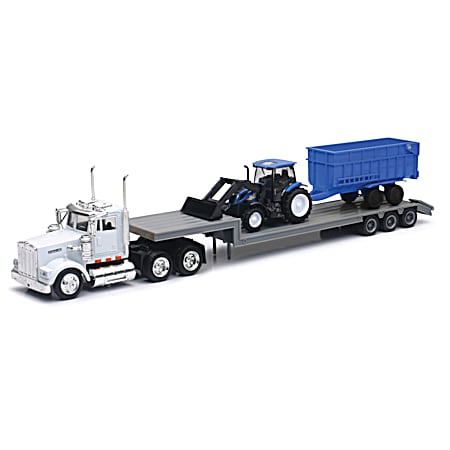 1/43 Scale Kenworth Lowboy w/ New Holland Harvester - Assorted