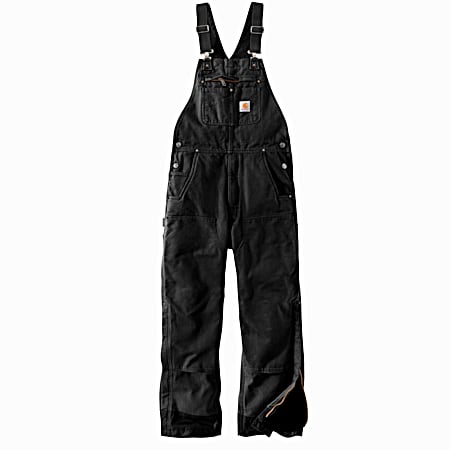 Men's Big & Tall Black Loose Fit Insulated Washed Duck Cotton Bib Overalls