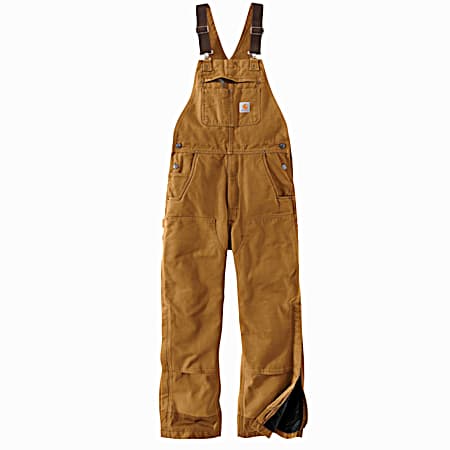 Men's Brown Loose Fit Insulated Washed Duck Cotton Bib Overalls