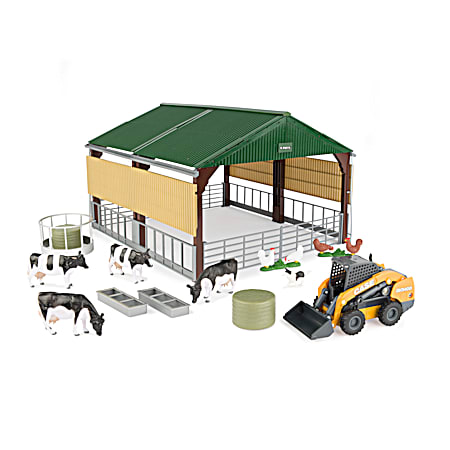 1/32 Farm Country Livestock Building w/ Case Skid Steer & Accessories