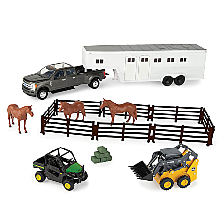 1/32 Hobby Set w/ Ford Pickup & Horse Trailer John Deere Gator Skid Steer & Accessories