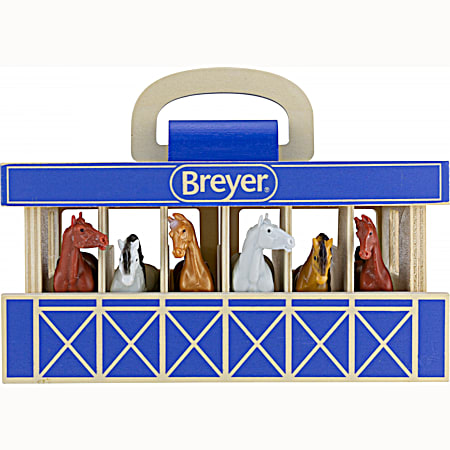 Wooden Stable Playset w/ 6 Horses