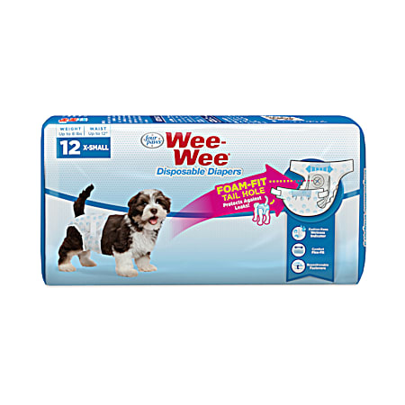 Four Paws Wee-Wee Xtra Small Disposable Diapers - 12 Pk