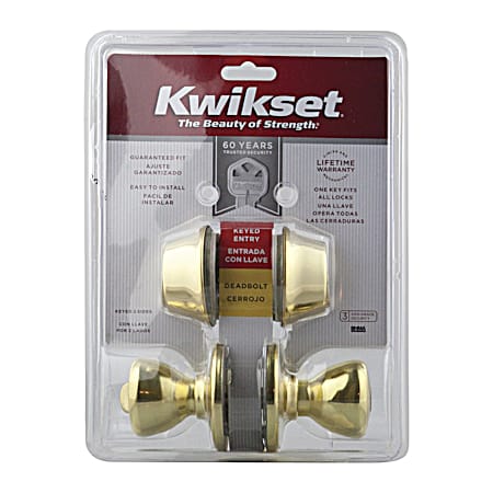 Kwikset Tylo Entry Door Knob & Deadbolt - Polished Brass