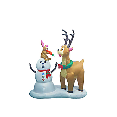 Large Airblown Surprised Caribou & Snowman Humor Scene Inflatable